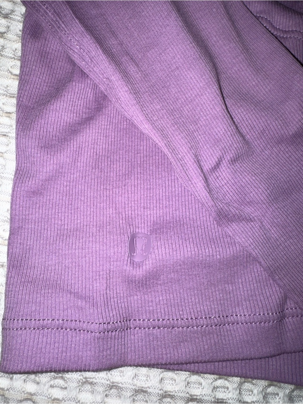 Lululemon Ribbed Knit Open Back Wisteria Purple Cropped Long Sleeve Top - Picture 2 of 7